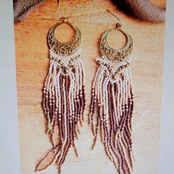 Jewelry - Harlen Peach Seed Bead Fringe Earrings